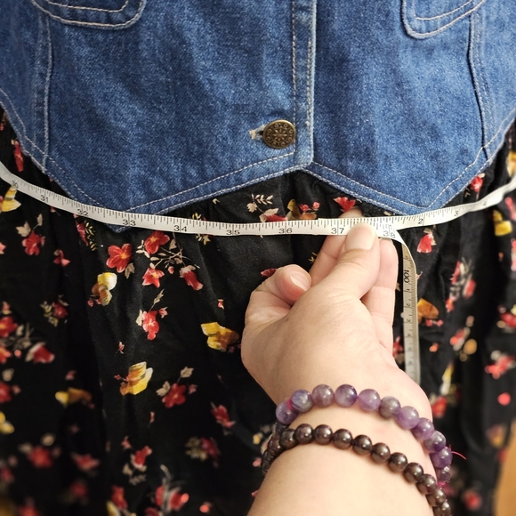 1990's Vinage Denim Vest Floral Dress - Picture 11 of 12